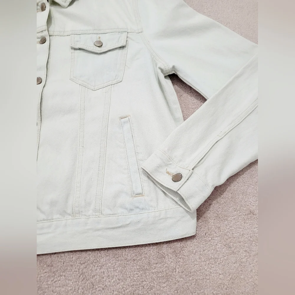 Forever 21+ Acid Wash Denim Jacket Women Plus Size 0X White 100% Cotton Trucker - Picture 6 of 12